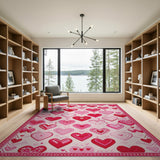 Kids Cartoon Pink Playful Pink Hearts Area Rug