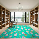 Whimsical Bunny Easter Egg Teal Kids Area Rug