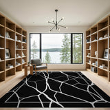 Black White Veined Abstract Area Rug