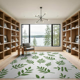 Green Eucalyptus Leaves Pattern Area Rug