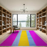Vibrant Pink Blue Yellow Striped Area Rug