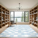 Light Blue Checkerboard Washable Area Rug