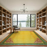Vibrant Yellow Woven Rug with Tribal Borders