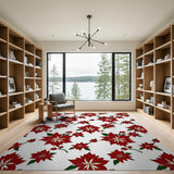 Red Floral Vintage Red Poinsettia Floral Area Rug