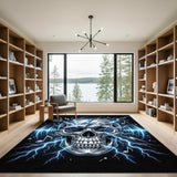 Blue Lightning Skull Area Rug