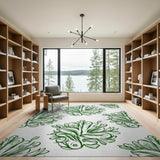 Green Koi Fish Floral Line Art Area Rug
