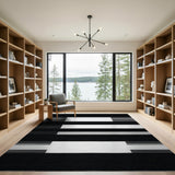 Geometric Modern Bold Black White Geometric Striped Area Rug