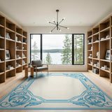 Elegant Blue Ornate Floral Border Area Rug