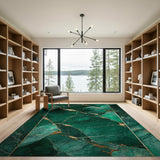 Green Emerald Green Gold Vein Marble Area Rug