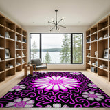 Pink Swirl Daisy Floral Area Rug