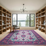 Pink Teal Floral Persian Area Rug