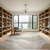 Beige and Neutral Serene Beige Abstract Wave Area Rug