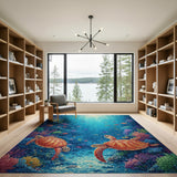 Vibrant Sea Turtles Coral Reef Area Rug