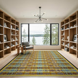 Vibrant Teal Gold Woven Southwestern Rug