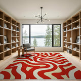 Abstract Area Vibrant Red Wavy Abstract Area Rug