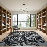 Ornate Swirling Grey Floral Area Rug