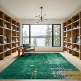 Emerald Green Gold Splatter Abstract Area Rug