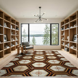Brown and Tan Hexagonal Geometric Brown Tan Area Rug