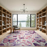 Pink Whimsical Pink Butterfly Floral Area Rug