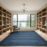 Indigo Blue Textured Stripe Geometric Rug