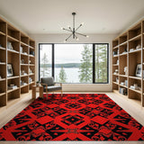 Red Bold Red Black Heritage Tribal Area Rug