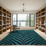 Teal Navy Wavy Geometric Area Rug