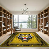 Bold Yellow Tiger Geometric Border Rug