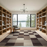 Beige and Neutral Geometric Modern Neutral Geometric Patchwork Area Rug