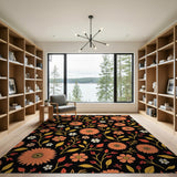 Orange Vibrant Orange Daisy Floral Area Rug