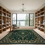 Emerald Green Persian Rug with Ornate Gold Motifs