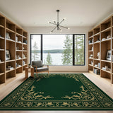 Green Emerald Green Gold Ornate Border Area Rug