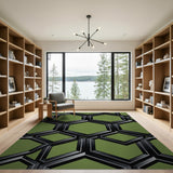 Green Black Interlocking Hexagon Area Rug