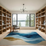 Serene Blue Wave Layers Abstract Area Rug