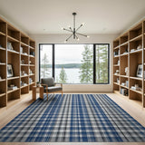Navy Blue Plaid Checkered Area Rug