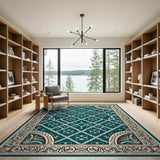 Teal Traditional Persian Area Rug with Floral Lattice
