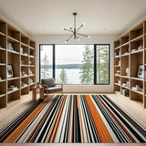 Bold Orange Black Striped Geometric Area Rug