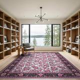 ODIKA Pink Floral Washable Rug - Vintage Traditional Low Pile Non-Slip Area Rug