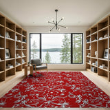 Vibrant Red White Floral Swirl Area Rug