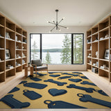 Playful Dog Bone Heart Yellow Area Rug