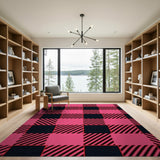 Vibrant Pink Black Plaid Area Rug