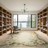Elegant Floral Vine Border Area Rug in Beige