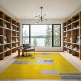 Vibrant Yellow Grey Geometric Abstract Area Rug