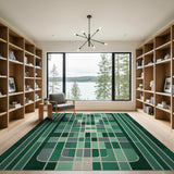 Green Geometric Abstract Green Area Rug