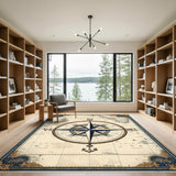 Vintage Compass Nautical Area Rug