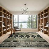 Distressed Tribal Green Geometric Rug