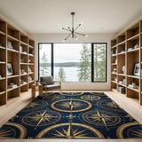 Vintage Gold Compass Navy Area Rug