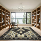ODIKA Washable Bohemian Tribal Area Rug - Low Pile Non-Slip Diamond Medallion Design