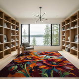 Vibrant Orange Poppy Blooms Area Rug