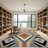 Geometric Teal Terracotta Diamond Area Rug