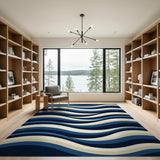 Blue and Teal Cascading Blue Waves Area Rug